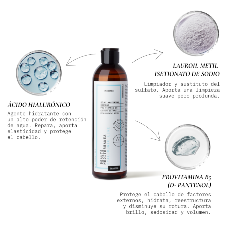 Beauté mediterranea Silky Restoring Champú con Ácido Hialurónico sin Sulfatos Últimos 2 días