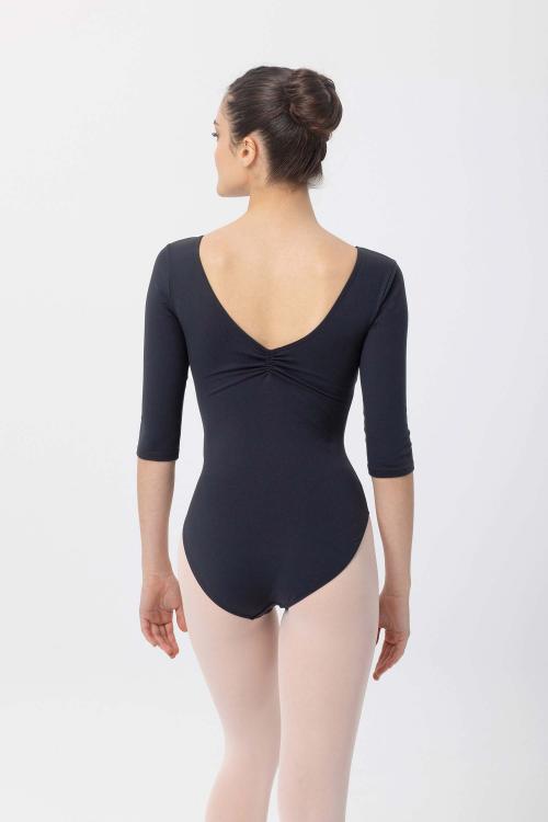 intermezzo Maillot básico negro de Supplex® con mangas 3/4 y fruncido de Intermezzo ballet Oferta especial