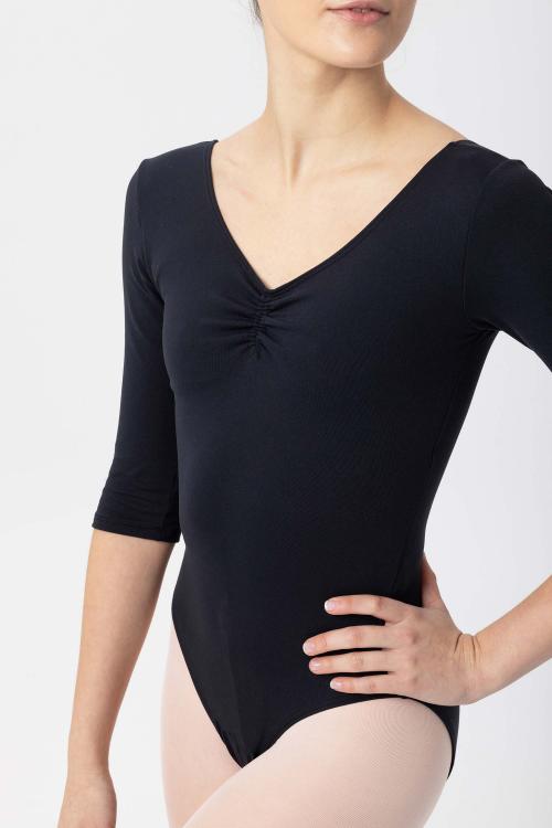 intermezzo Maillot básico negro de Supplex® con mangas 3/4 y fruncido de Intermezzo ballet Oferta especial