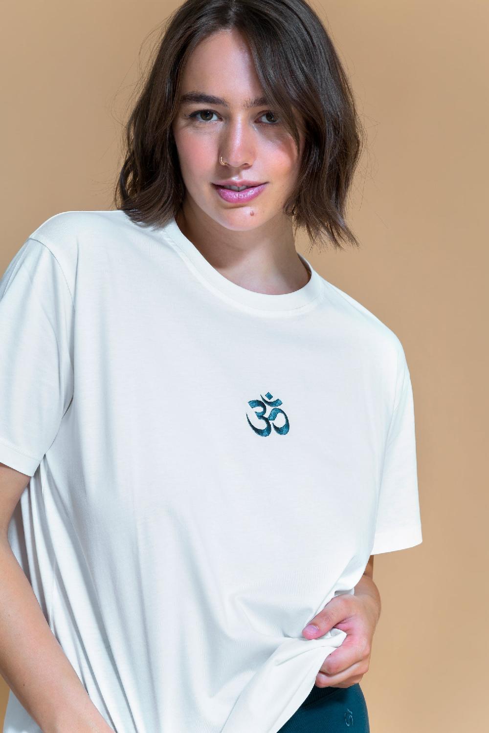 shambhala barcelona Camiseta Om Blanco Roto Rebajas