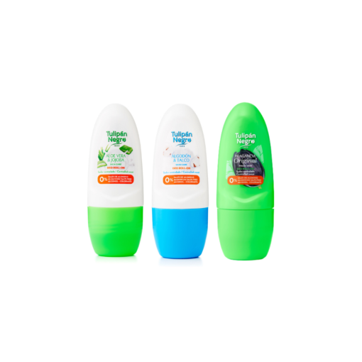 tulipán negro Pack Deo Roll on Aloe Vera & Jojoba Algodón y Talco y Original 50 ml