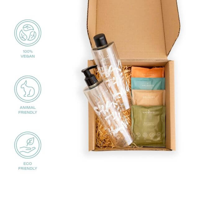valquer laboratorios Valquer Shake - Pack 4 geles de baño sostenibles - 2 botellas + 4 sobre de 25 g Grandes descuentos