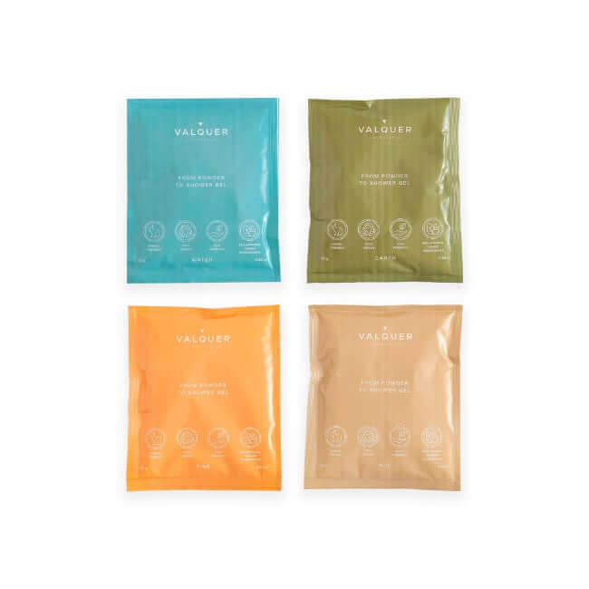 valquer laboratorios Sobres surtidos de 25 g Valquer Shake - Pack geles de baño sostenibles