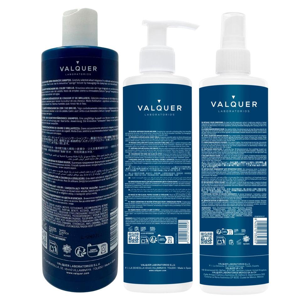 valquer laboratorios Pack Potenciador color y brillo para Cabellos Teñidos - Champú Mascarilla y Acondicionador Bifásico - 1000 ml COMPRAR AHORA