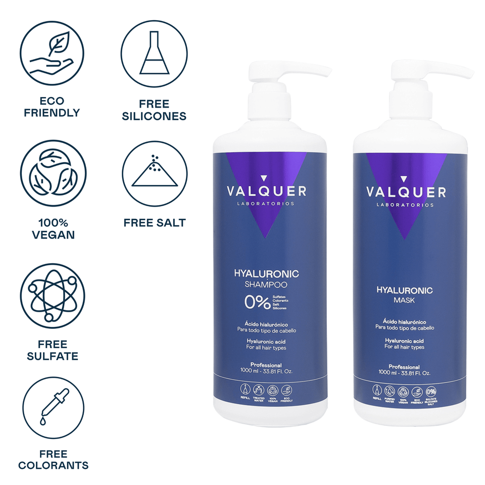 valquer laboratorios Pack Ácido Hialurónico - Champú y Mascarilla Capilar - 1000 ml + 975 ml Tienda de fábrica