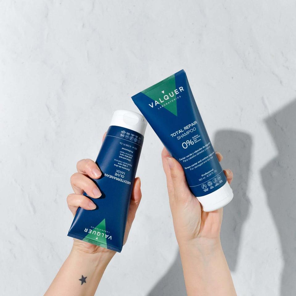 valquer laboratorios Pack Champú y Mascarilla Capilar de Oliva Reparación Total - 180 ml + 180 ml Oferta exclusiva