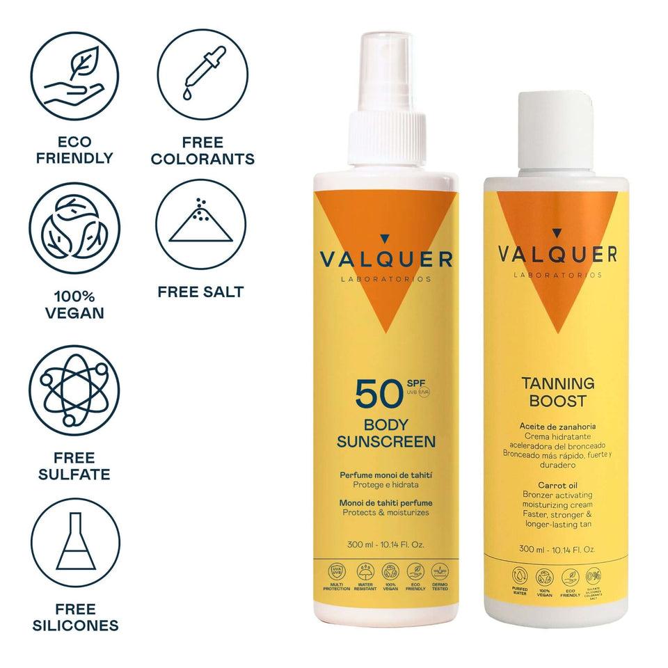 valquer laboratorios Pack Solar Corporal SPF 50 y Crema Hidratante Aceleradora del Bronceado - 600 ml Ofertas de temporada