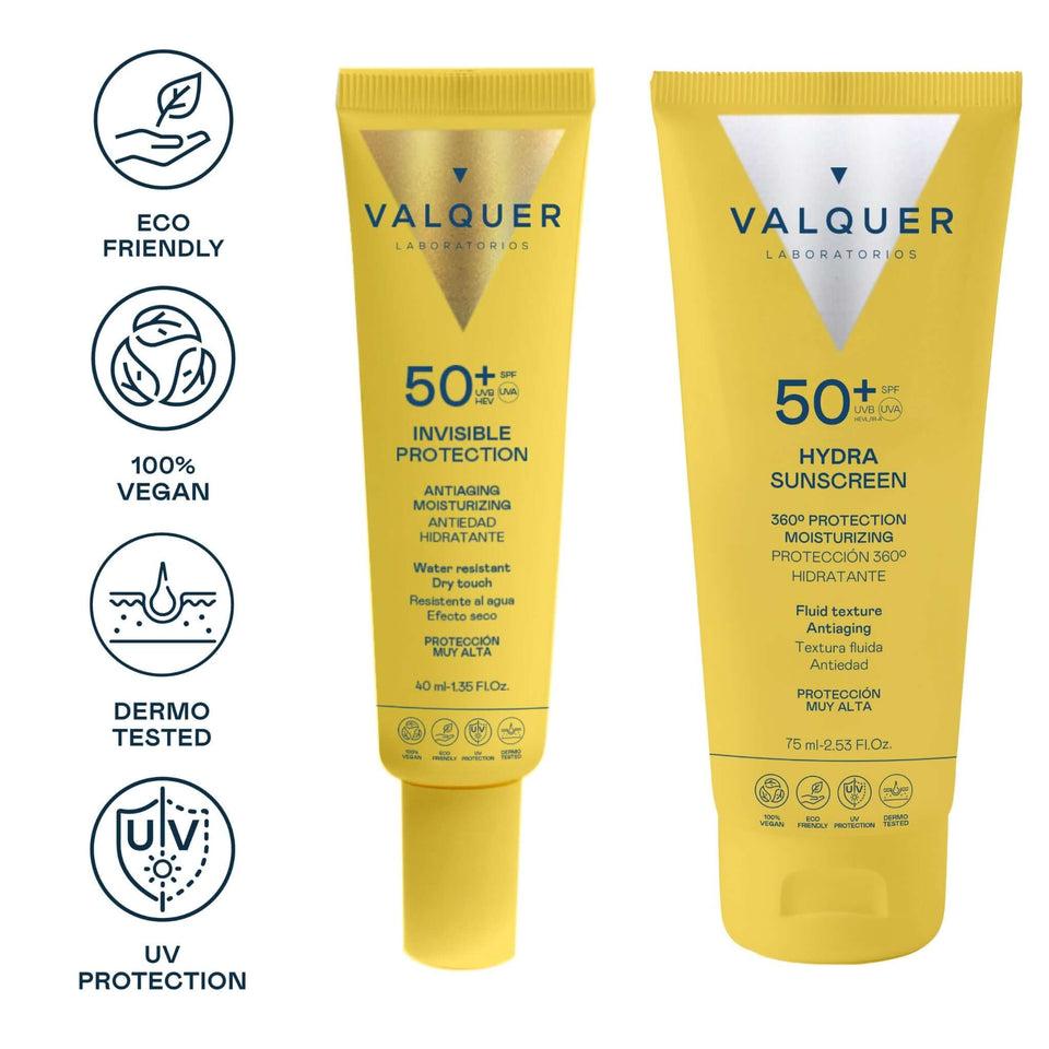 valquer laboratorios Pack Solar Facial Invisible Protection e Hydra Sunscreen SPF 50+ - 115 ml Rebajas de fin de temporada