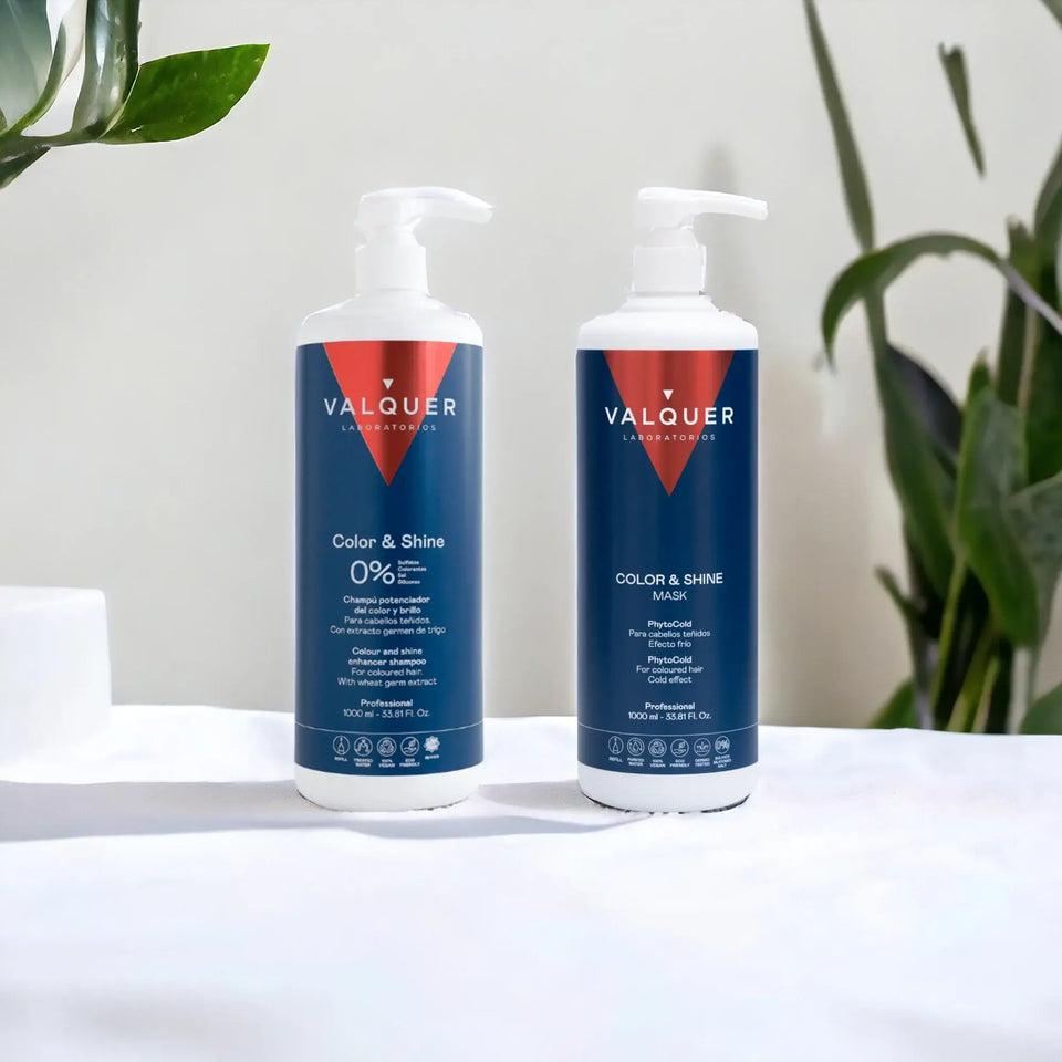 valquer laboratorios Pack Potenciador Color y Brillo para Cabellos Teñidos - Champú y Mascarilla - 1000 ml + 975 ml Devoluciones gratuitas