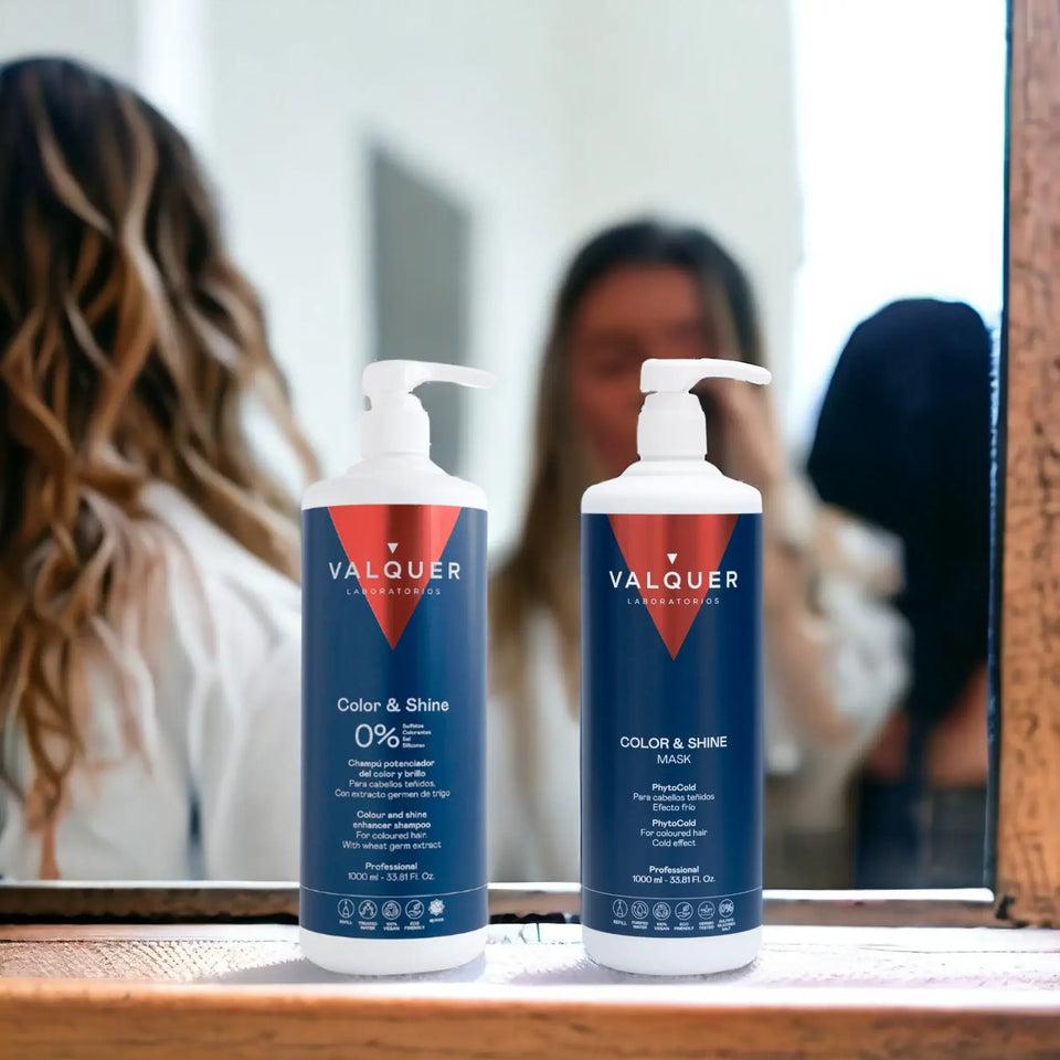 valquer laboratorios Pack Potenciador Color y Brillo para Cabellos Teñidos - Champú y Mascarilla - 1000 ml + 975 ml Devoluciones gratuitas