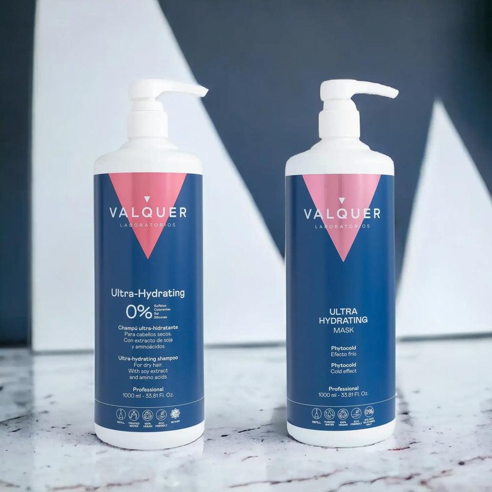 valquer laboratorios Pack Ultrahidratante Champú y Mascarilla efecto frío para Cabellos Secos - 1000 ml + 975 ml 2025