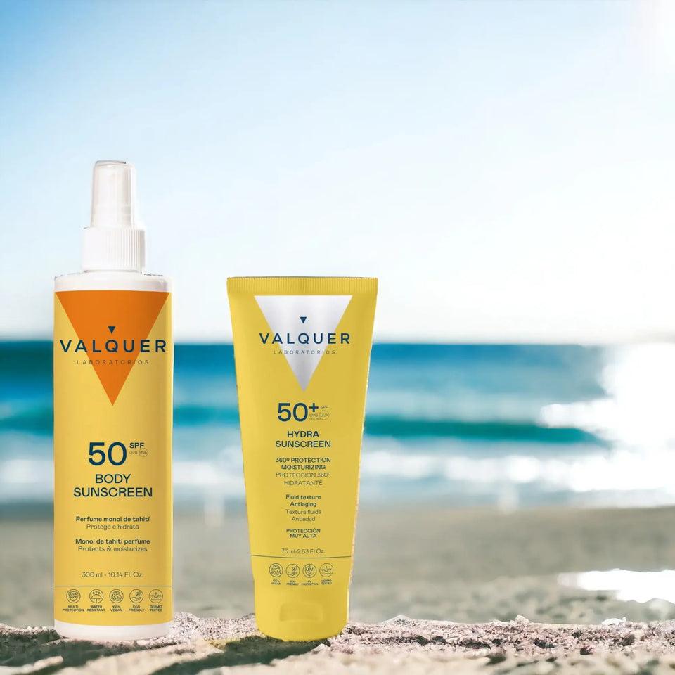 valquer laboratorios Pack Protección Solar Completa: Hydra Sunscreen Facial SPF 50+ y Corporal SPF 50 - 375 ml Venta caliente