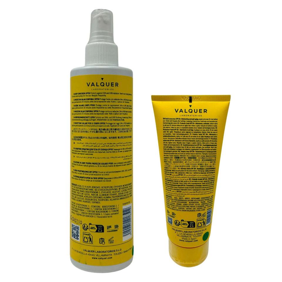 valquer laboratorios Pack Protección Solar Completa: Hydra Sunscreen Facial SPF 50+ y Corporal SPF 50 - 375 ml Venta caliente