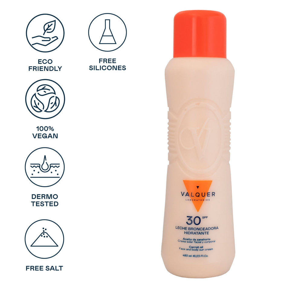 valquer laboratorios Leche hidratante bronceadora de zanahorias facial y corporal SPF 30 - 500 ml Rebajas online