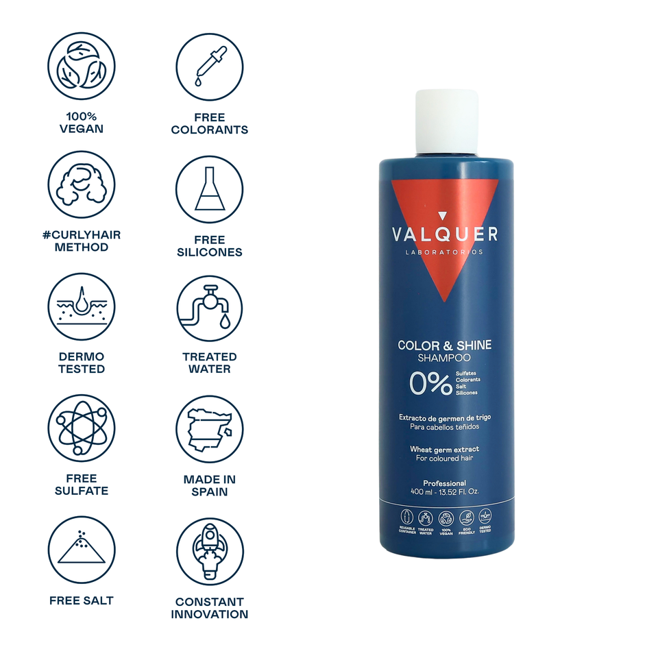 valquer laboratorios Champú para cabellos teñidos - 0% sin sulfatos potenciador del color y brillo Solo hoy