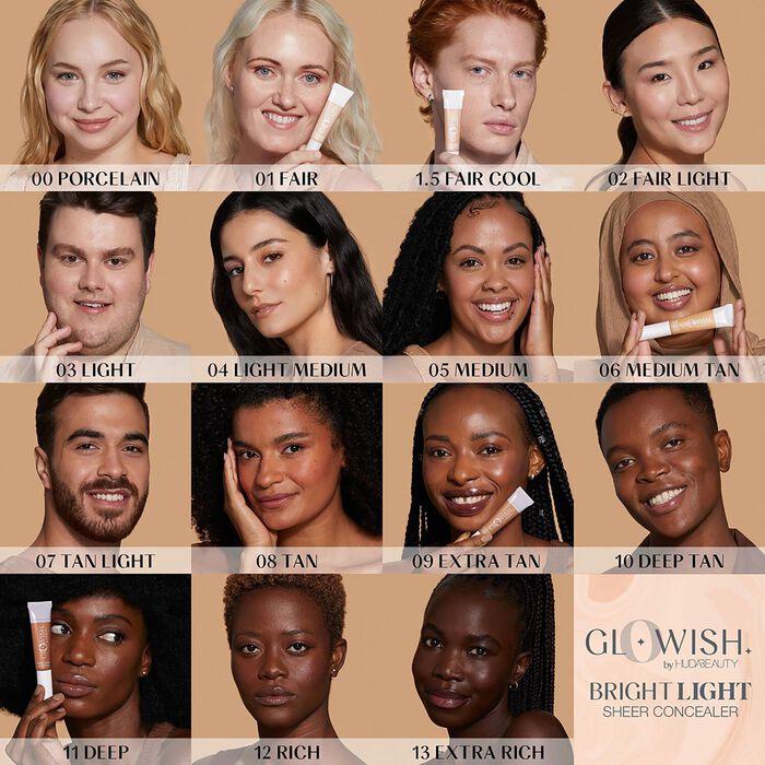 Huda Beauty GloWish Bright Light Sheer - Corrector ligero e iluminador Devoluciones gratuitas